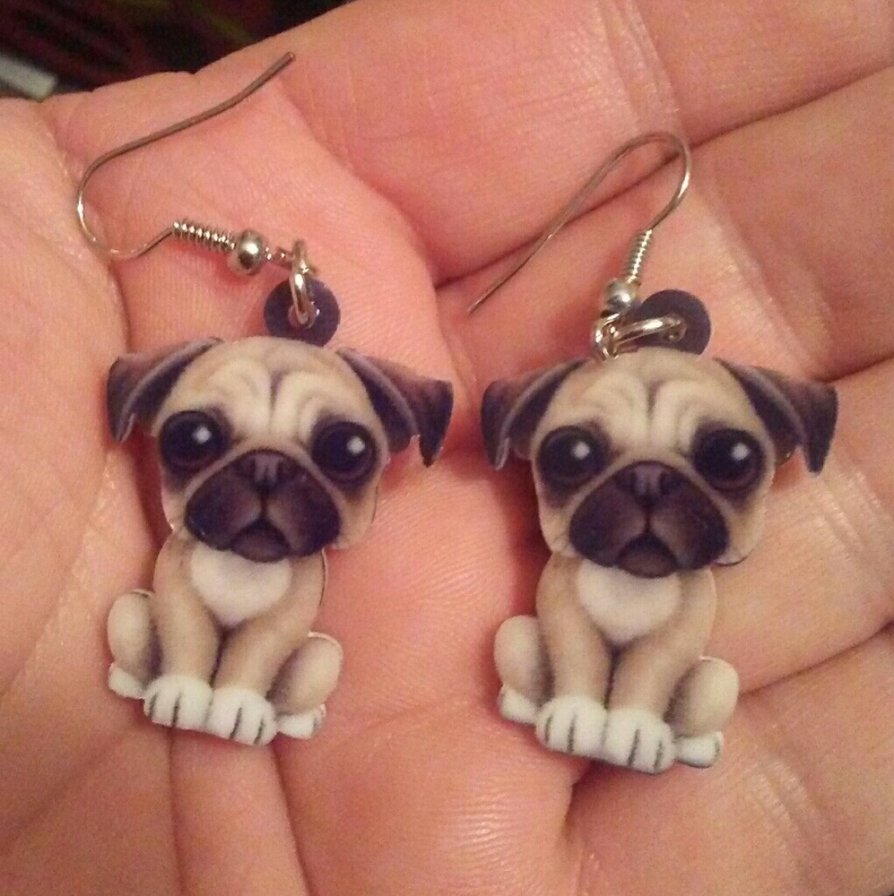 New hard resin Pug earrings
